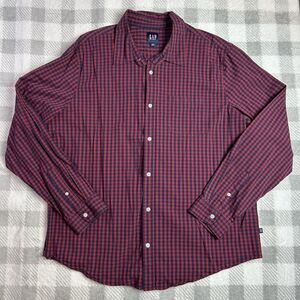 Gap Men's Red/Navy Plaid Button Down Casual Dress Shirt Size 2XL